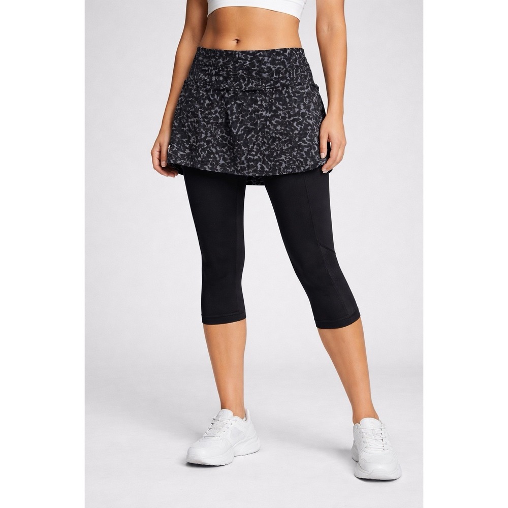 Athleta Leopard Print Skort Capri Leggings Black Gray Size L Athletic